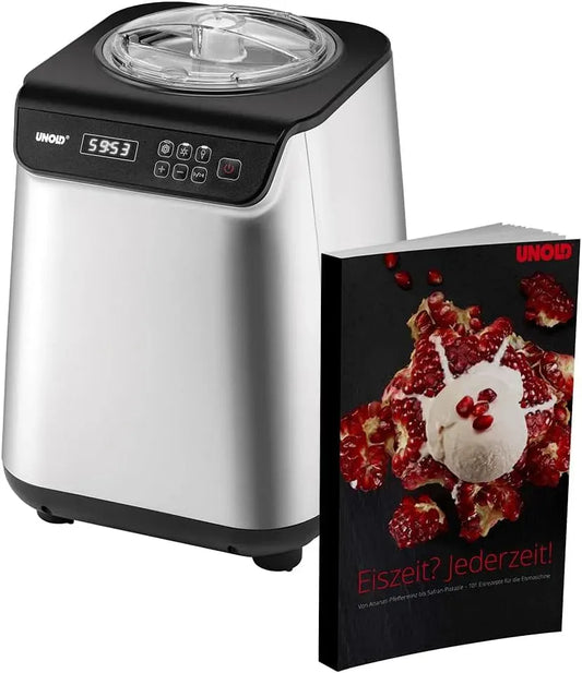 compressore automatico autoraffreddante, Unold 48925, Gelatiera Uno con libro di ghiaccio con 101 ricette, 1,2 l, 135 Watt