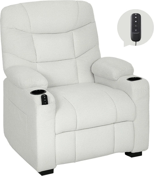 Poltrona relax con massaggio, HOMCOM, Poltrona Relax Elettrica Reclinabile 150° con Poggiapiedi Crema