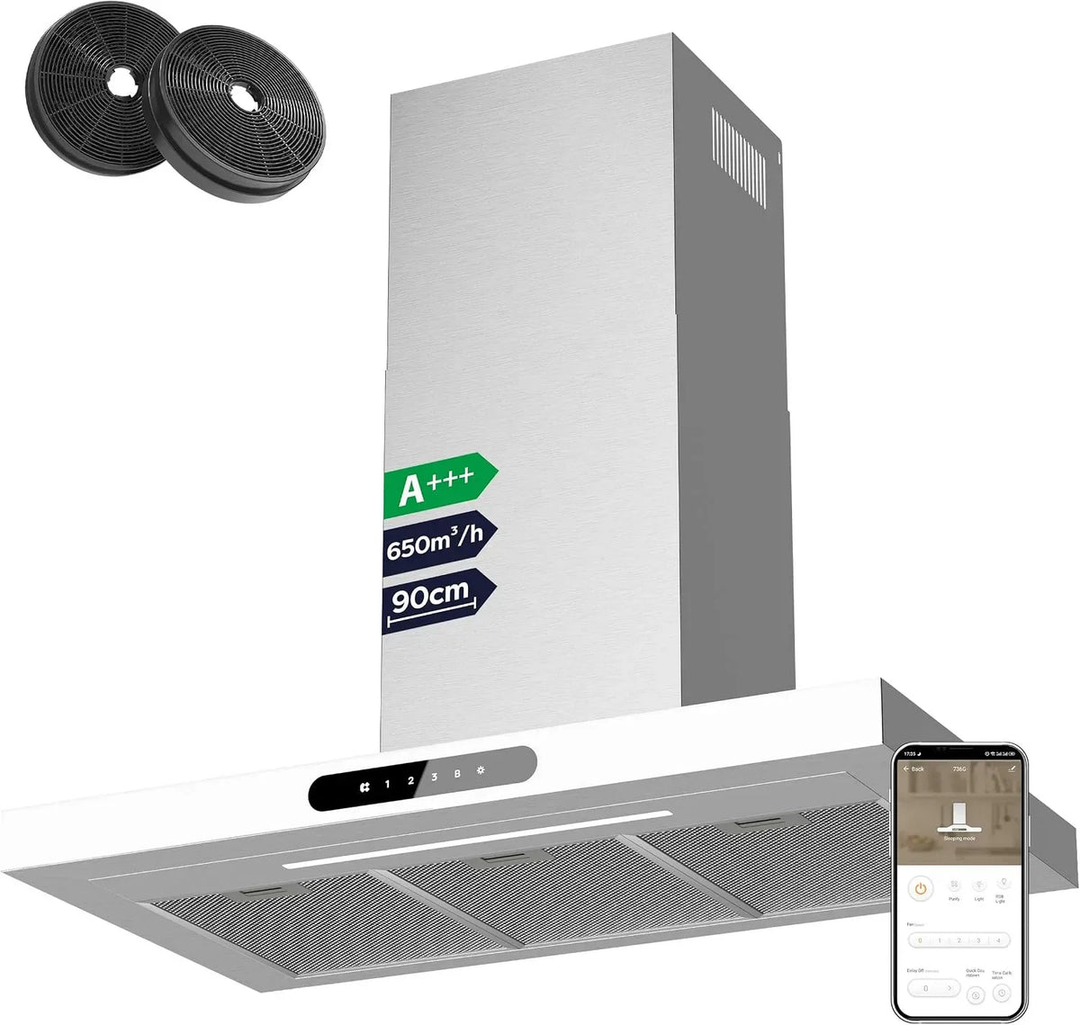 CIARRA CBCW9102 Cappa aspirante, 90 cm, 706 m³/h, cappa da cucina, bianco