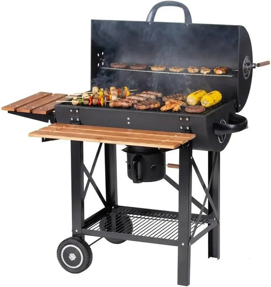 Barbecue, ruote di trasporto, rimovibile, acciaio inox, nero, legno