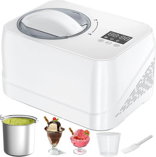 Gelatiera dotato di Compressore 1L, Macchine Gelato con Ciotola Estraibile in Alluminio/Spatola/Tazze Graduate, per Autorefrigerante Gelatiera per