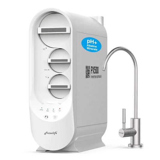 Rubinetto da cucina, Frizzlife PX500-A, ampio serbatoio, rapporto di scarico 1:1,5, filtro RO da 500 GPD